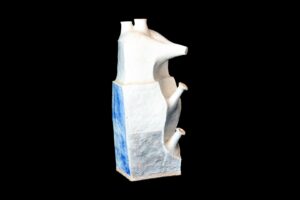 Luigi Sandi: Vaso con tre bocche, 1990 - terracotta smaltata - cm 17x49x15