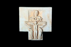 Luigi Sandi: Trinità, 1999 - terracotta - cm 35x37x8